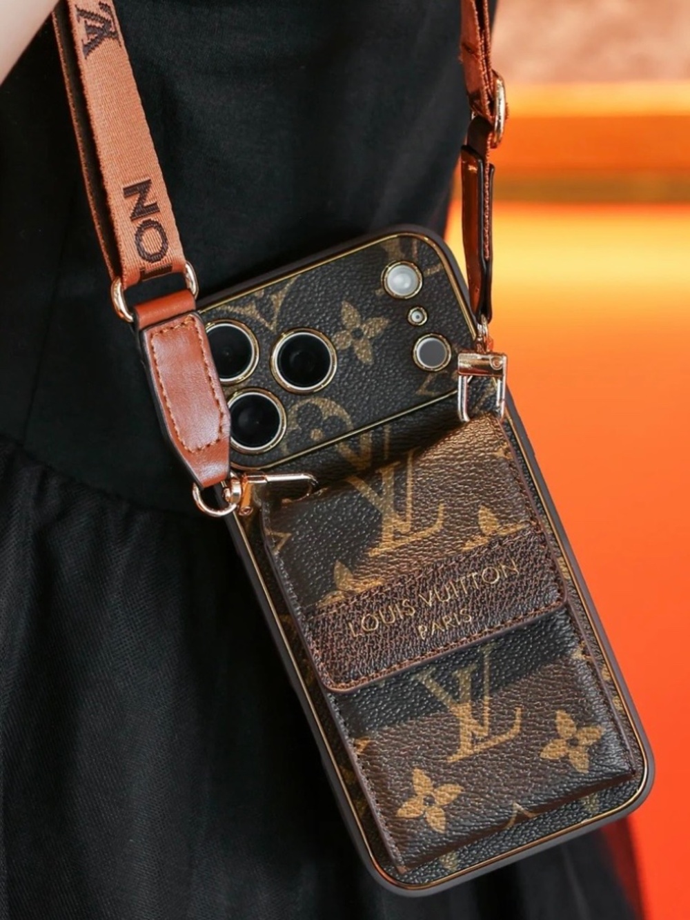 Luxury Card Holder iPhone PROMAX 17/18 with Crossbody Strap. Multi-Colored.